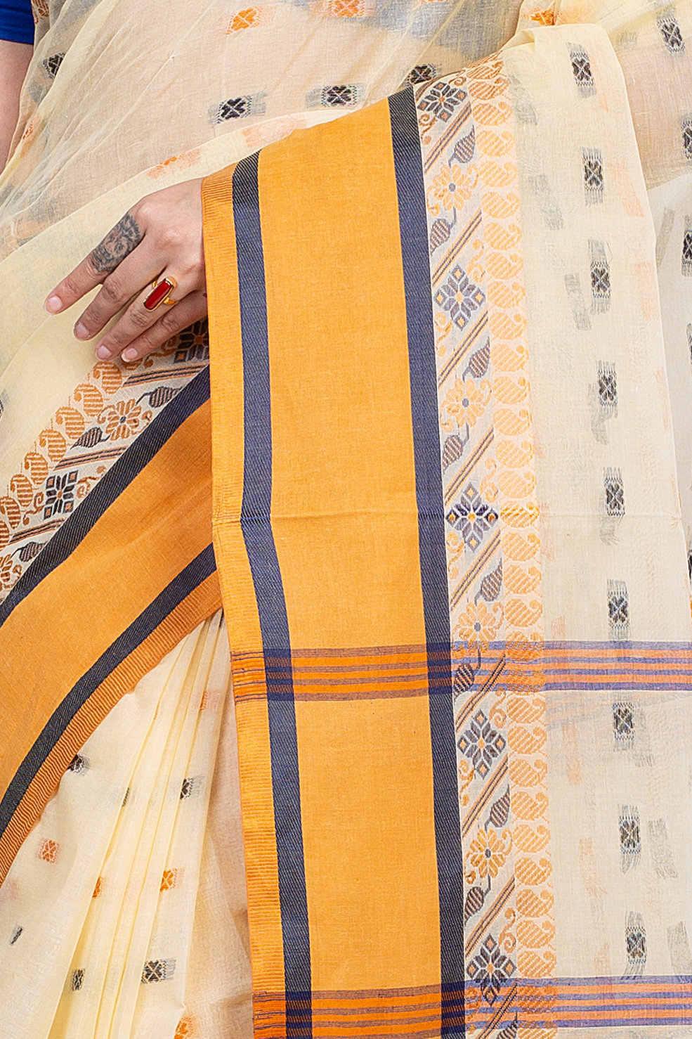 Off White Pure Cotton ToraPar Tant Saree (883)